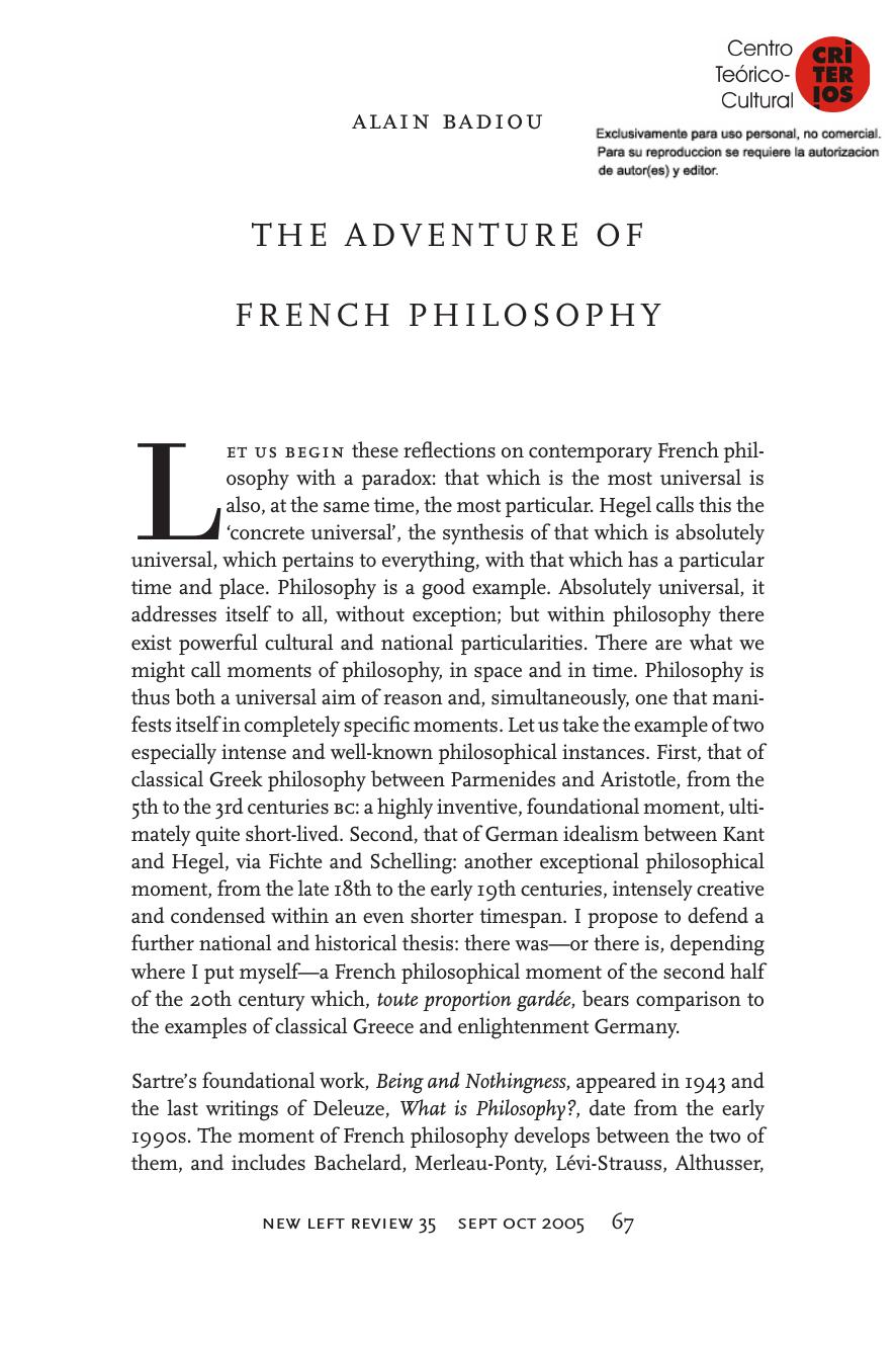 The Adventure of French Philosophy